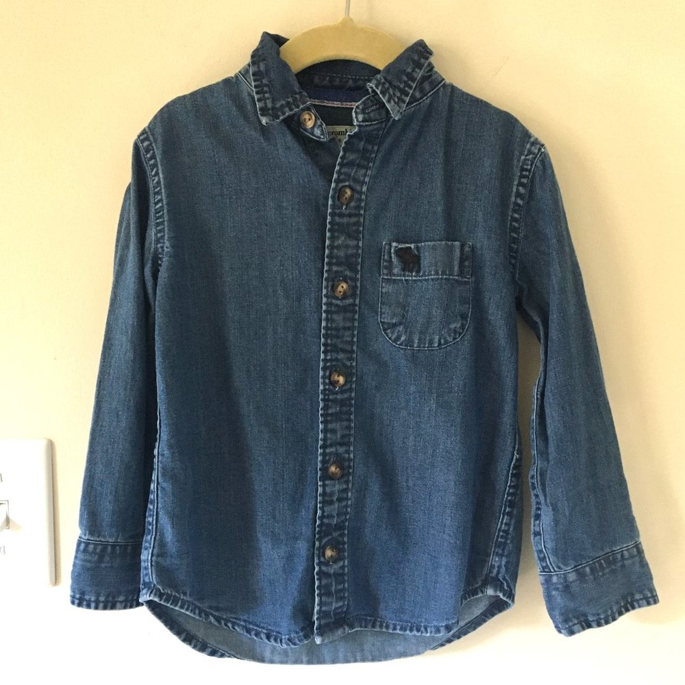 Abercrombie Kids Denim Chambray Button Down Shirt, Dark Blue, Size 3/4